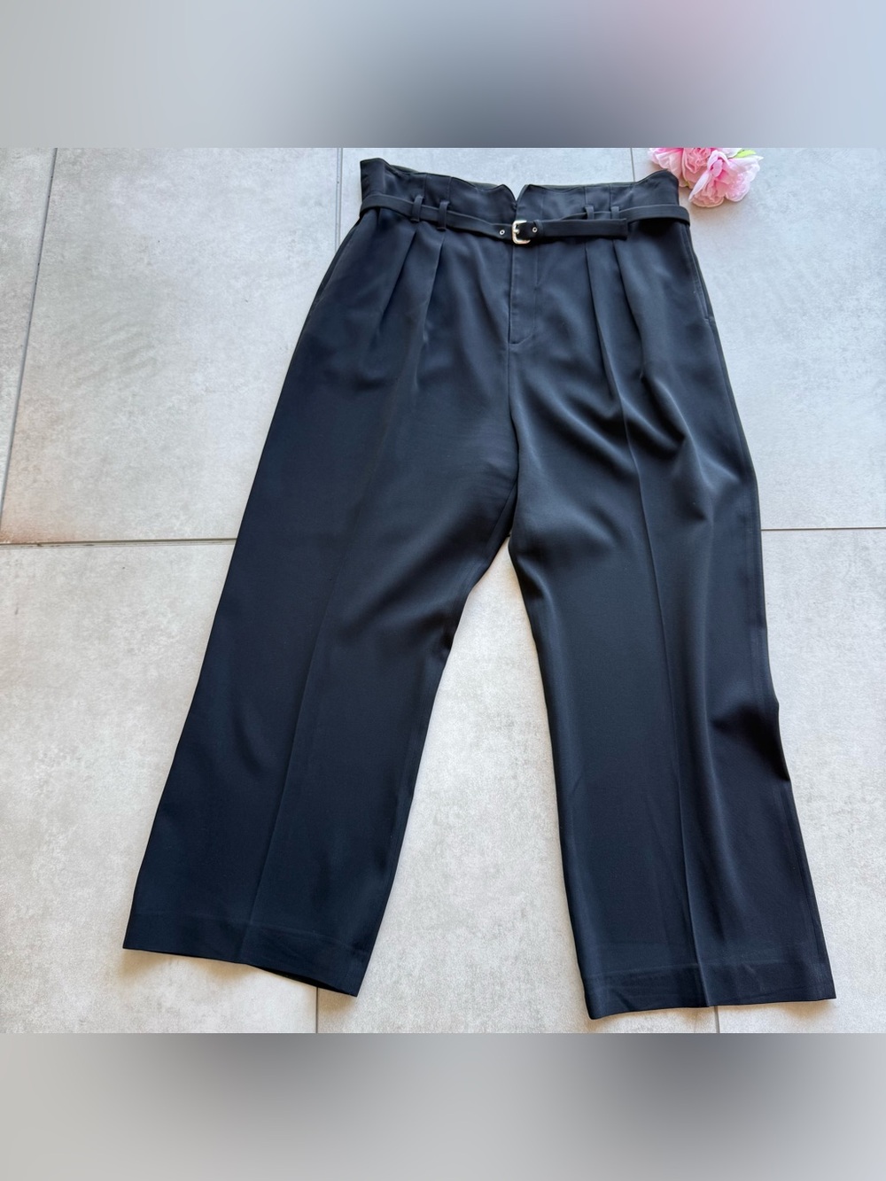 RED Valentino Black Wide Leg High-Waist Trousers with Belt SZ 48 USA 16 designer